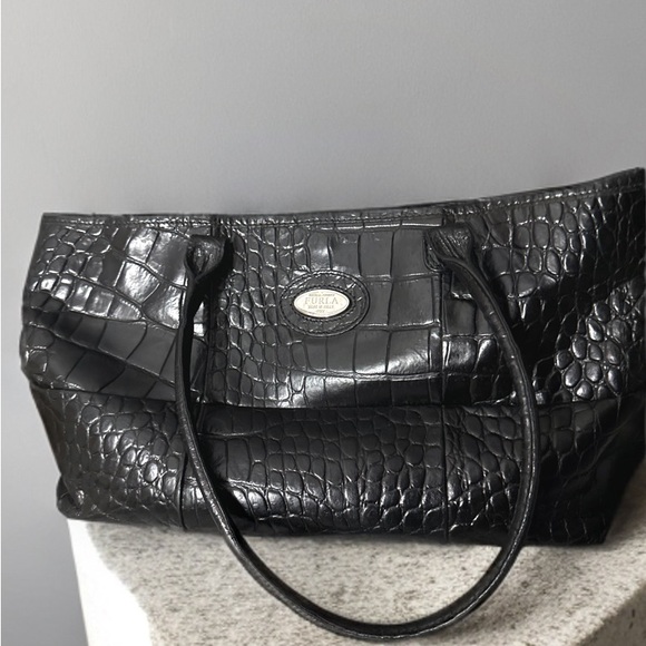 Furla Handbags - Furla black crocodile leather authentic tote bag very nice big size no call out
